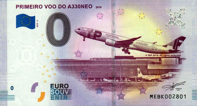 Null Euro Schein - 0 Euro Schein - Portugal - Primeiro Voo Do A330neo 2019-3