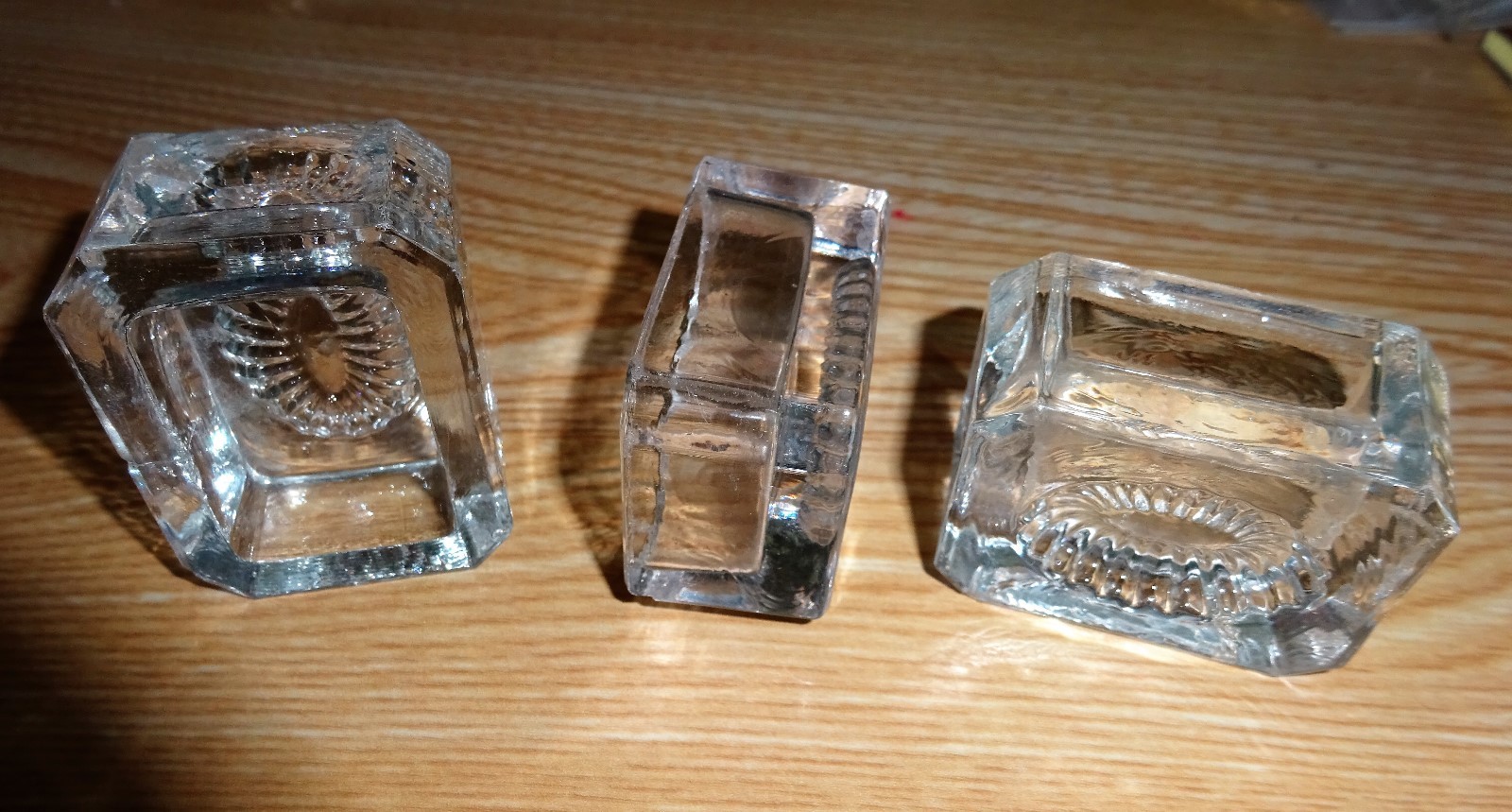 Lot of 3 vintage rectangular carved salt cellars, 1 