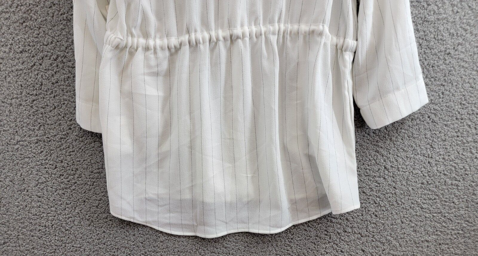 Calvin Klein Striped Drawstring-Waist Tunic Blouse Women's S Soft White Collared - Picture 13 of 17