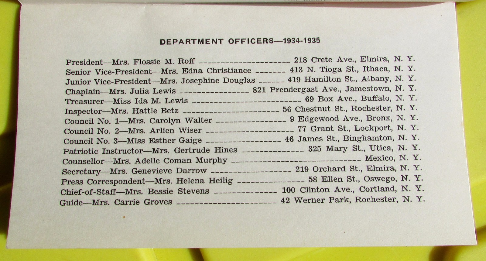 1935 Daughters of Union Veterans of the Civil War- New York Dept Roster - DUVCW
