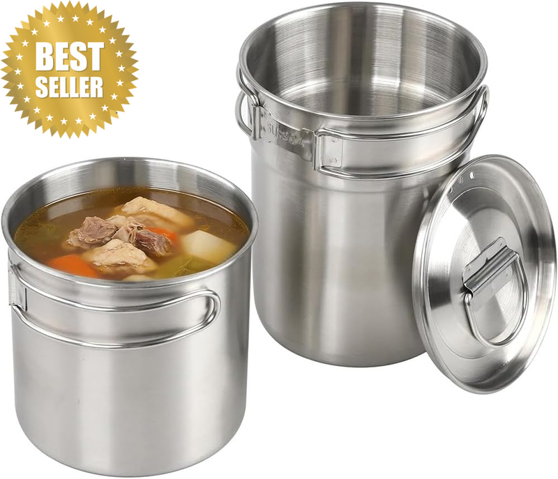 2-Pack Foldable Camping Cups & Pot Set – 304 Food-Grade Stainless Steel Outdoor