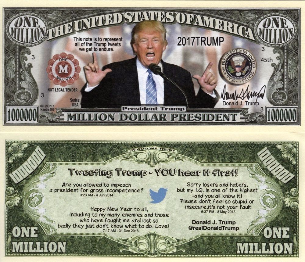 Lot Of 10 Tweeting Trump One Million Dollar Bank Note Novelty