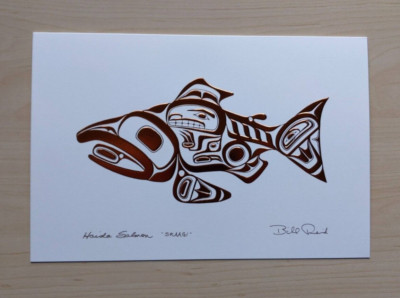 Haida Salmon Copper Embossed Bill Reid Art Card Northwest Coast Native
