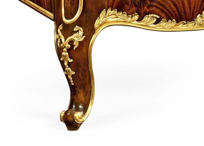 Spectacular French Rococo Louis XV King Size Flame Mahogany & Gold Leaf Bed New