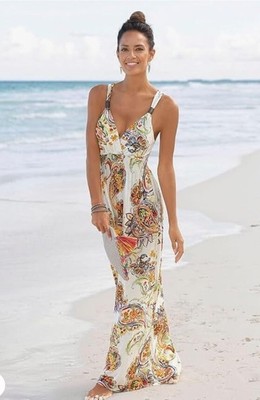 Lascana Venus Womens Maxi Dress Sleeveless Strappy V Neck Floral Print Sz Med 8