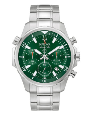 Bulova Marine Star Green Dial Silver Tone Stainless Steel Men's Watch 96B396