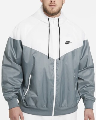 Nike Windrunner Windbreaker Jacket Hoodie Full Zip Gray White Men s Size XL