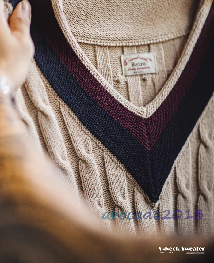 Maden Mens Vintage IVY Knitted V-neck Sweater Vest Sleeveless Preppy Autumn Vest