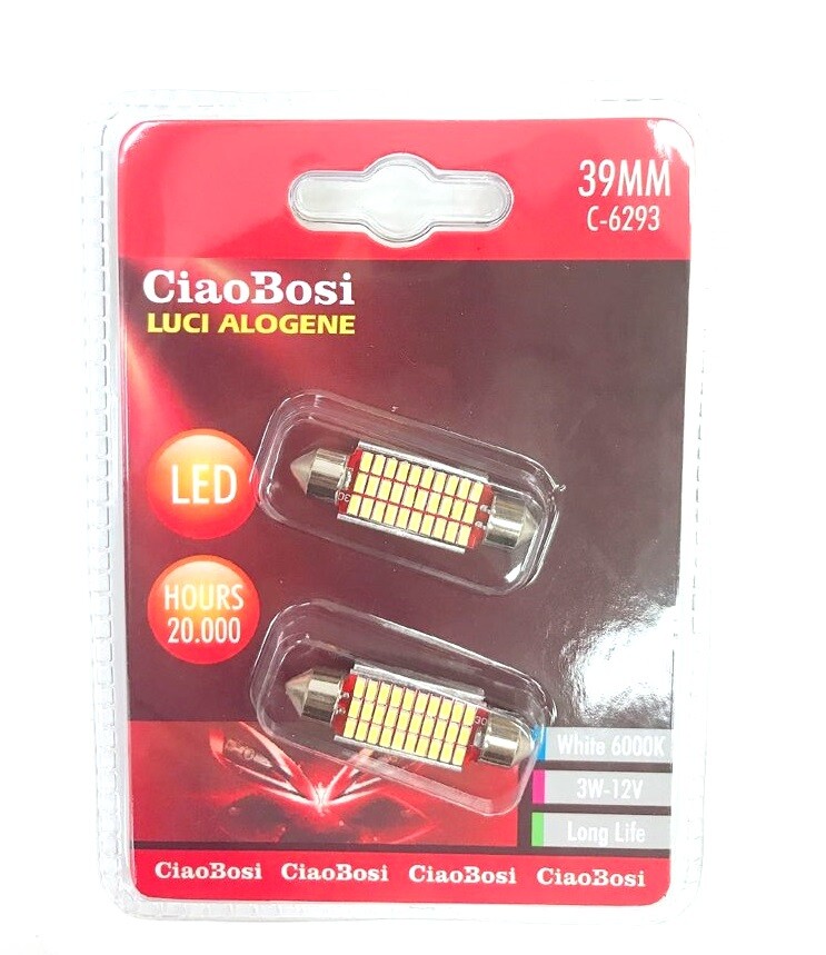 2 Lampadine Lampade Auto T10 39mm Led 6000k 3W 12V C-6293 linq