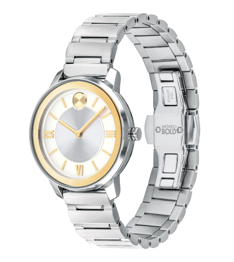 Pre-owned Movado Bold 3600592 Two-tone Dial Silver Stainless Steel Bracelet Ladies Watch