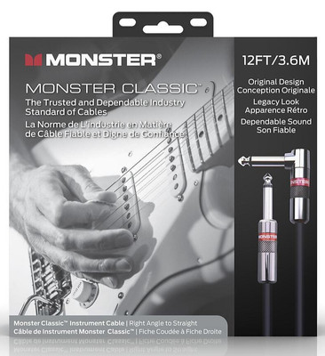 Monster Cable Classic Instrument Cable, 12 FT (3.6m) Straight to Right Angle