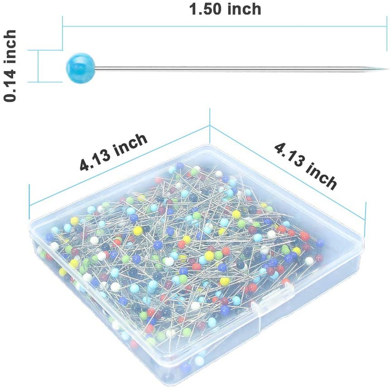 500PCS Sewing Pins for Fabric, Straight Pins with Colored Ball Glass Heads Long