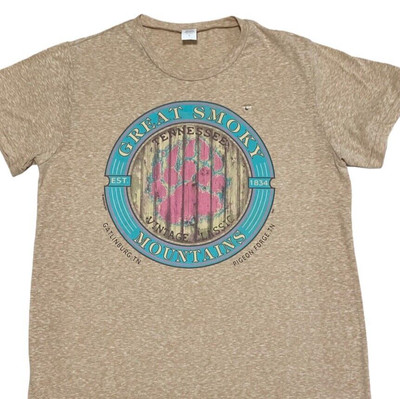 Great Smoky Mountains Womens T Shirt Top L Tennessee Souvenir Bear Paw Tee USA