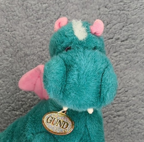 GUND Snap Dragon Stuffed Animal 11 inch Plush Teal Green Pink Wings Curled Tail