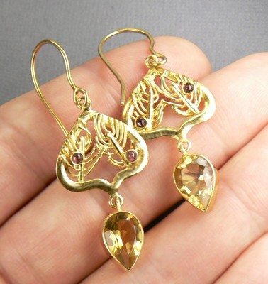 CITRINE & Garnet 18K Gold over SILVER Dangle Earrings