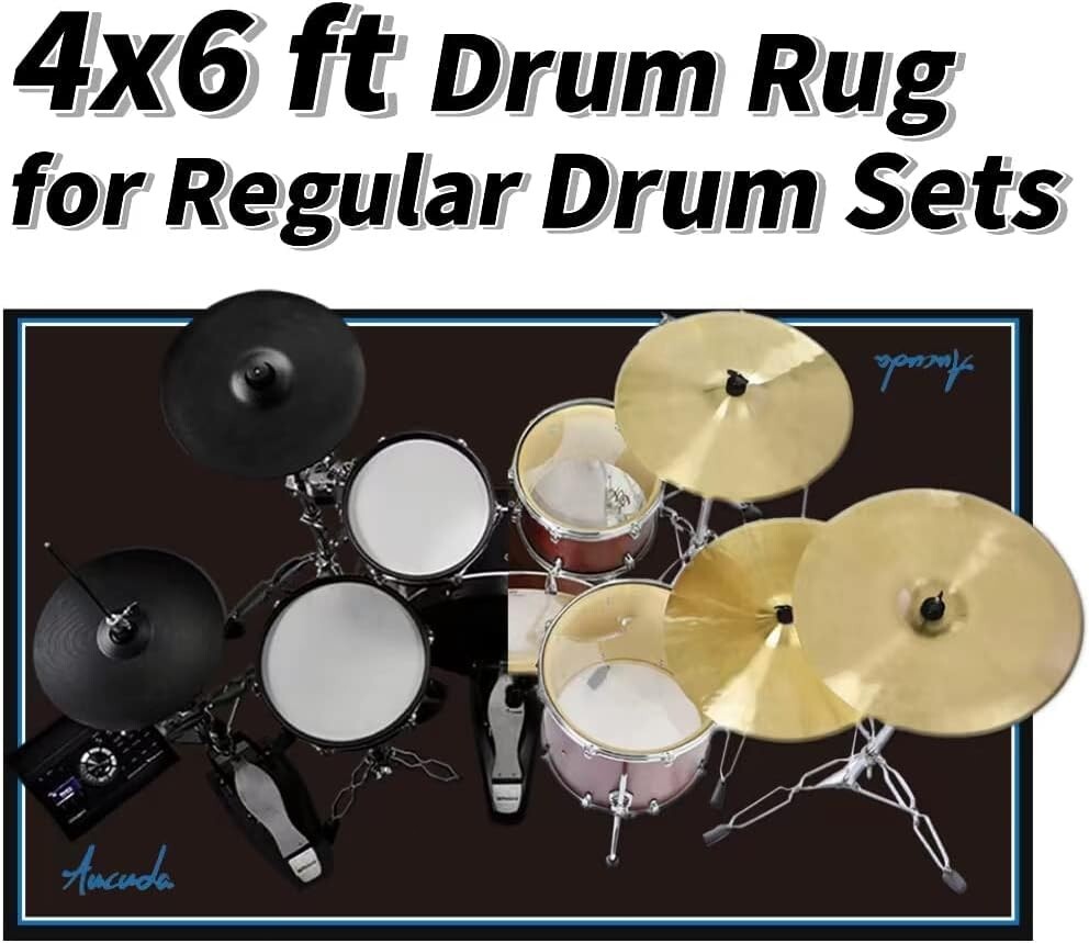 4X6 Drum Rug Electrical Drum Carpet Non-Slip Soundproof Drum Pad Mat Black
