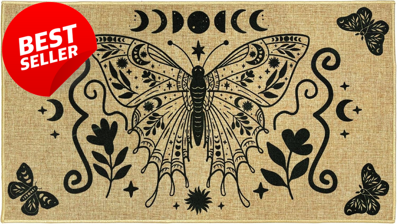 Butterfly Welcome Door Mat Retro Gothic Vintage Non Slip Entry Rug Black - US