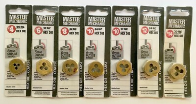 7 PIECE LOT MASTER MECHANIC 1'' TITANIUM COATED DIE MACHINE SCREW DIES 