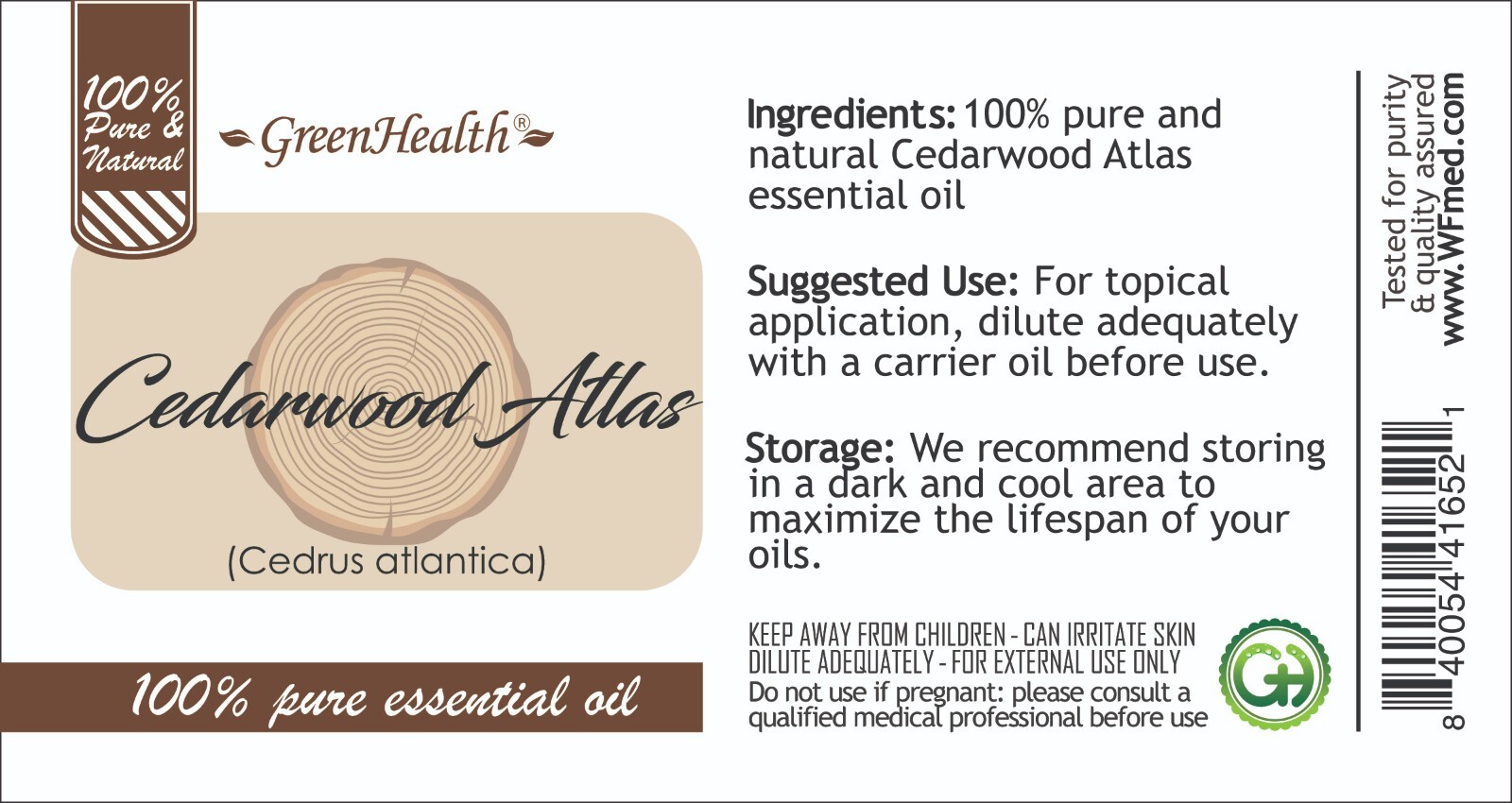 4 fl oz Cedarwood Atlas Essential Oil (100% Pure & Natural) - GreenHealth