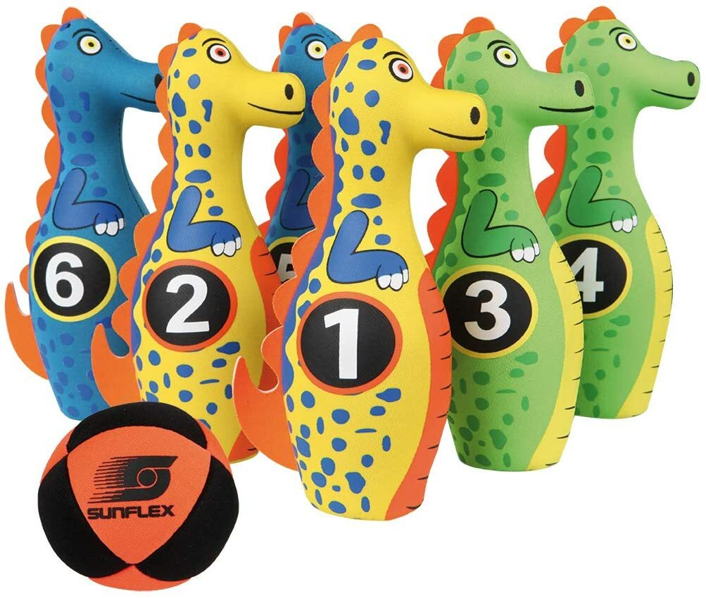 Sunflex Kegelset Dino | Kegeln Bowling Kegelspiel Kinderspiel Kinderkegel 