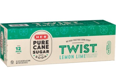 H-E-B Twist Lemon Lime Soda 12 pk Cans - Pure Cane Sugar, 12 oz