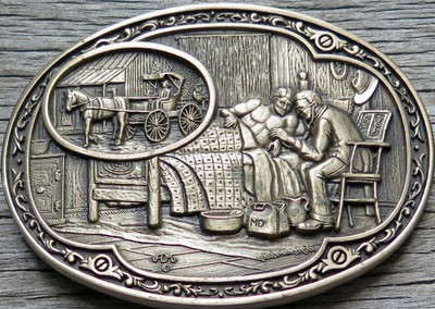 Medical Doctor 1800's Scene Award Design Medals Brass Vintage Belt Buckle