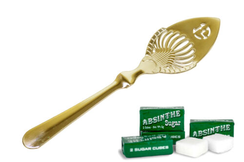 TOULOUSE LAUTREC ABSINTHE SPOON, GOLD-PLATED & 10 SUGAR CUBES + FREE SHIPPING !
