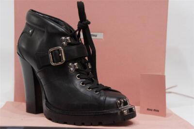 miu miu スパイク付きヒール 黒 リボン　スタッズ 日本製】 miu miu スタッズ リボン 黒 スパイク付きヒール 靴 - 靴