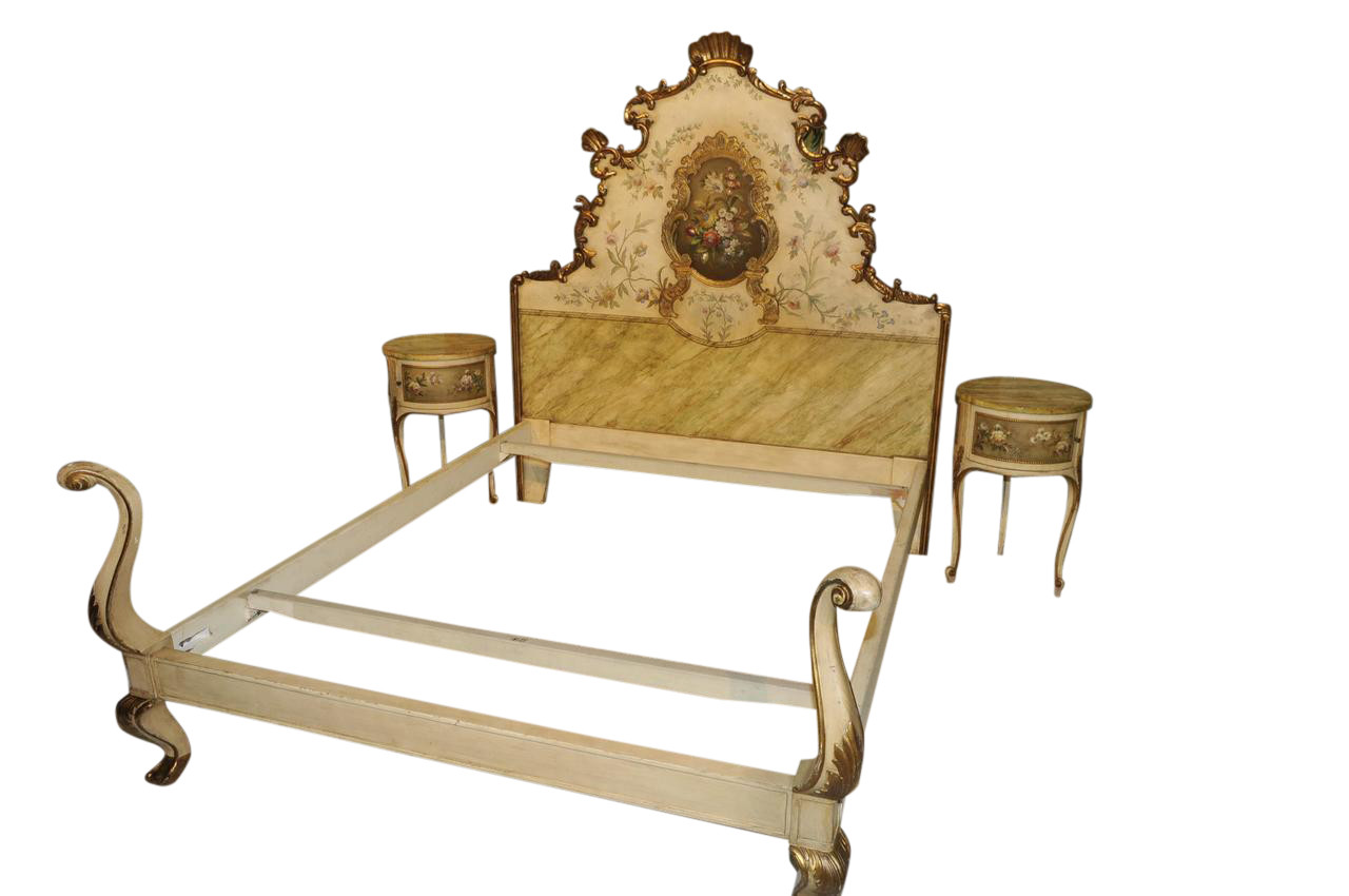 BEAUTIFUL Antique French Hand Painted Italian Baroque Bedroom Set, Floral Art