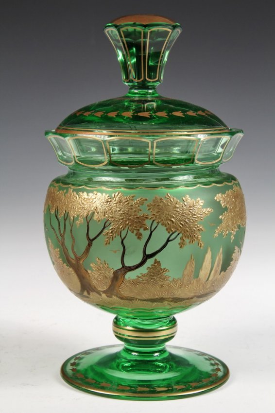 Magnificent Antique Czech Moser Glass Jar Wolfgang Berndt Enameled C.1910