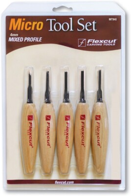 Flexcut Carving Tools Mixed Profile Micro Tool Set 1.5'' Blade Wood Handle MT940