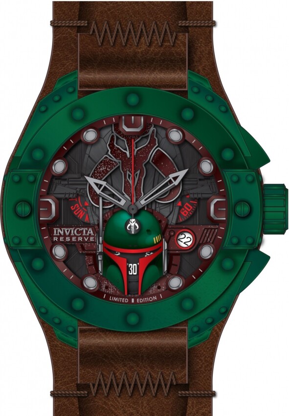 Pre-owned Invicta Men's Star Wars Boba Fett Multicolor Dial 52mm Brown Leather Watch 44298