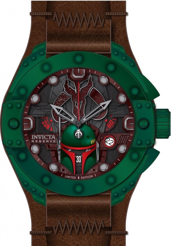 Pre-owned Invicta Reserve Star Wars Boba Fett Men's Black Dial Swiss Quartz Leather Watch
