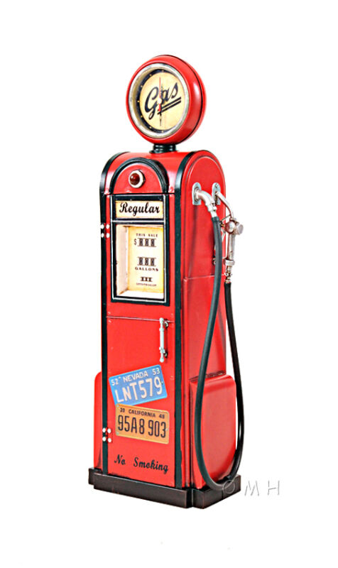 Gas Pump Vintage Antique Reproduction Metal Model 21" w/ Clock Automotive Decor