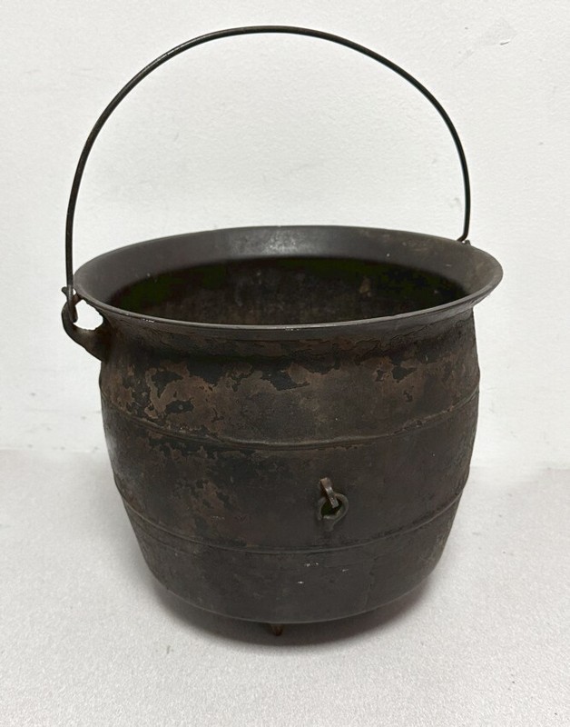 Early American  century cast iron hearth cauldron used in