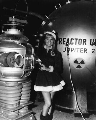 Lost in Space Marta Kristen in Santa Claus costume by Robot on set 8x10 Photo