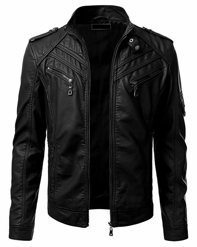 

МУЖСКАЯ КУРТКА ИЗ НАСТОЯЩЕЙ КОЖИ VINTAGE BLACK SLIM FIT BIKER, Черный