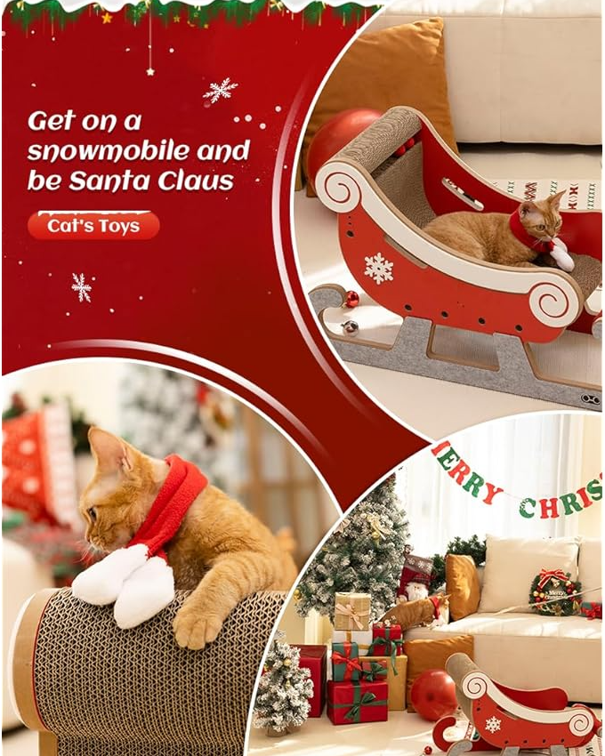 Cat Christmas Tree Scratching Post -  Christmas Sleigh