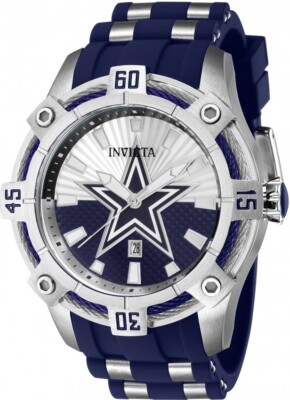 Invicta NFL Dallas Cowboys Mens Quartz Silver Blue Dial Silicone Watch NFL Box