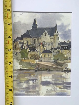 Castle Reflection Lake Charming European Watercolor Style Decorative Art Print