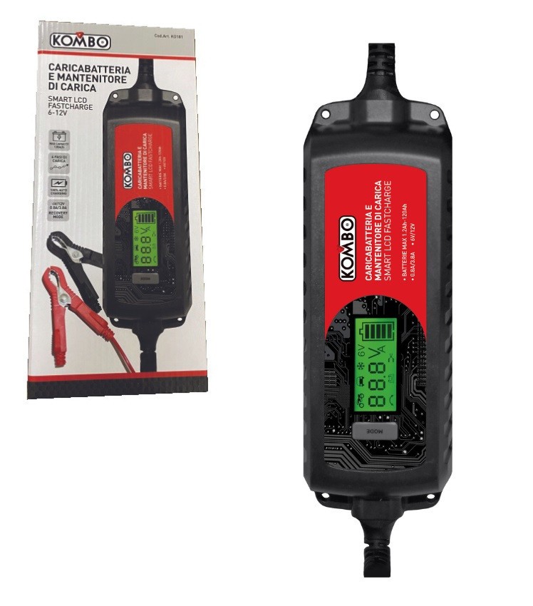 CARICABATTERIA E MANTENITORE DI CARICA BATTERIA LCD FASTCHARGE 6V - 12V KOMBO
