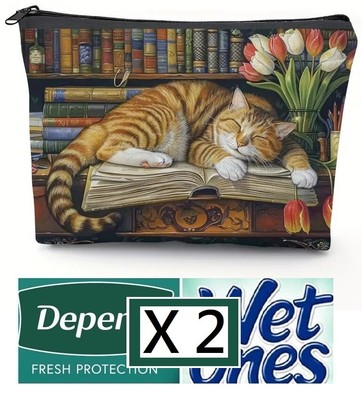 Charming Cat SET OF 2 MATCHING Pouch Bag Organizer Depend Incontinence
