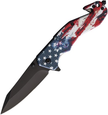 New S-TEC Linerlock A/O Flag Folding Pocket Knife T27019-3