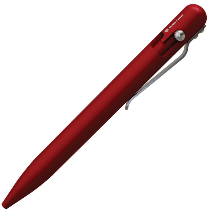 Bastion EDC Red 6061-T6 Aluminum Bolt Action Writing Pen w/ Pocket Clip 