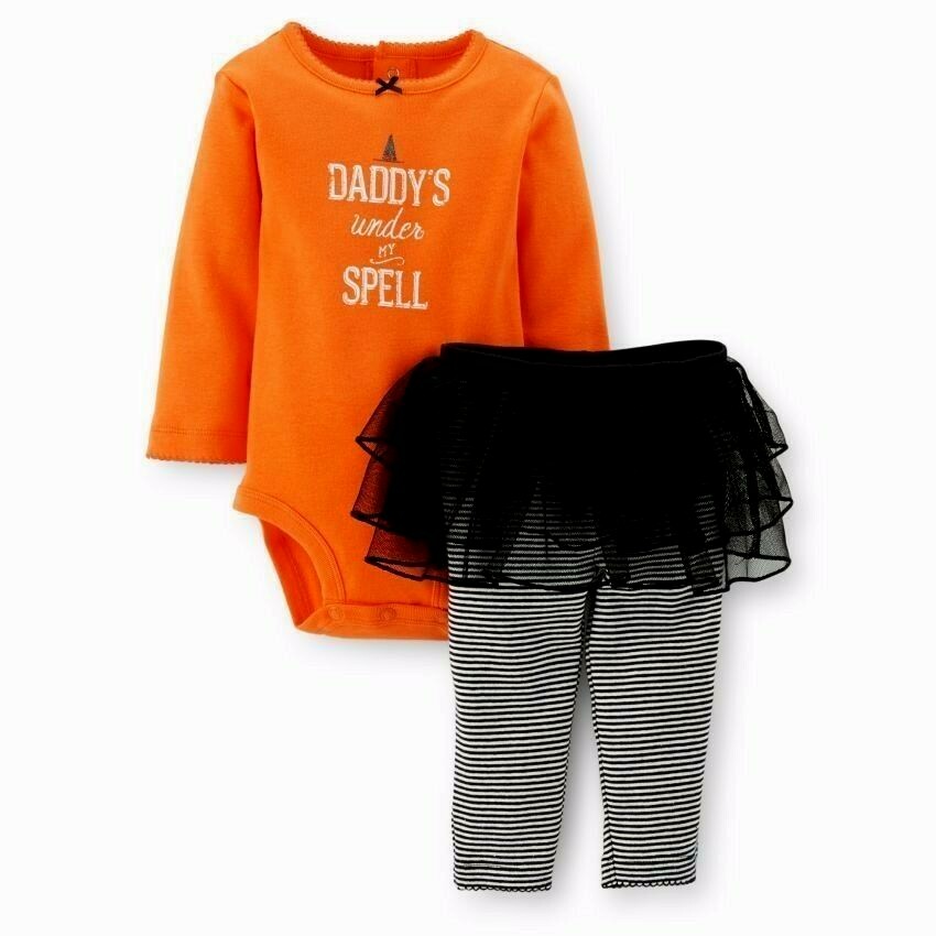 

КОМПЛЕКТ CARTERS 2PC DADDYS UNDER MY SPELL GIRL ОРАНЖЕВЫЙ БОДИ-ПАЧКА НАряд 6М 12М, Orange / black multi