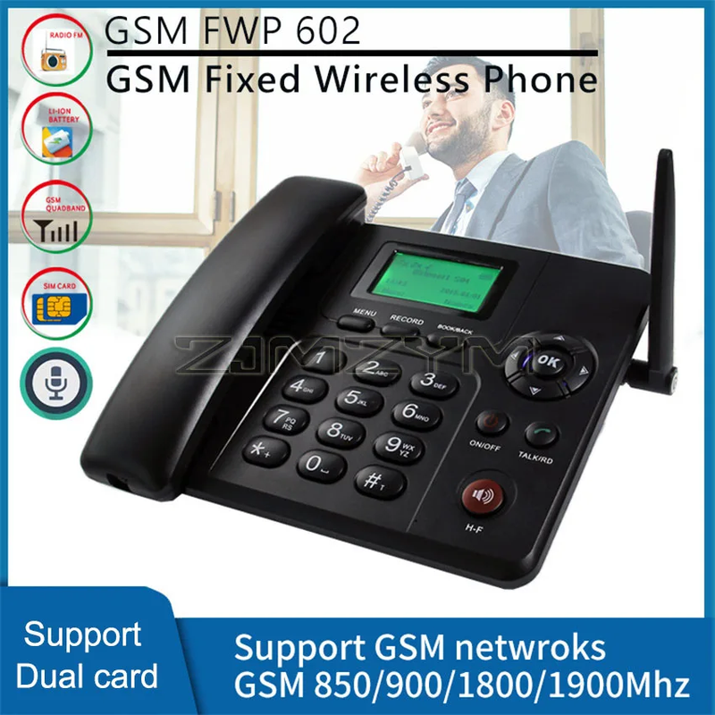 GSM Wireless Dual card Fixed phone Desktop Telephone Multi-language FM SIM Card