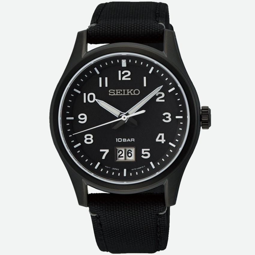 SEIKO leciel ブラックレザー 手巻きレクタンギュラー時計 Seiko SUR571P1 Conceptual Regular Black Analog Black Nylon Quartz