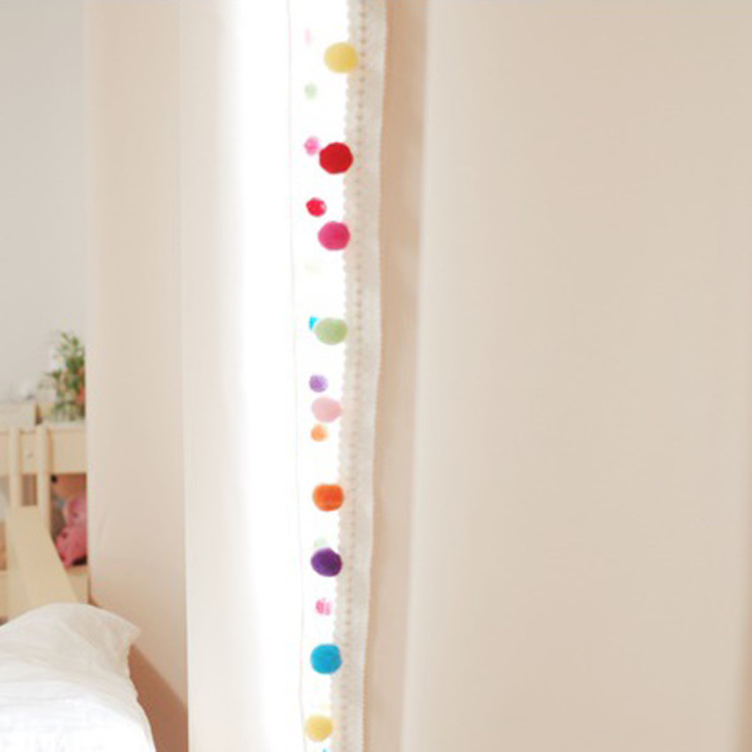 Adorable Pom Poms Curtain Beige Kids Curtain Panel Nursery