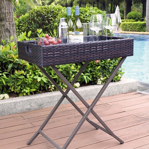 DOMI Home Bar Unit,Wicker Outdoor Bar Table With Aluminum Frame,Grill