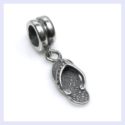 Sterling Silver Flip Flop Slipper Dangle Sandal Bead for European Charm Bracelet